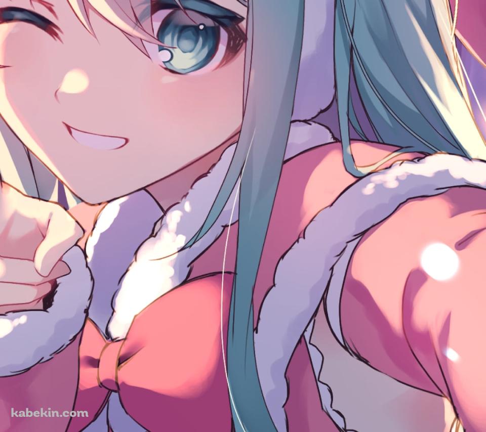 サンタコスでピースをする可愛い初音ミク / ボーカロイドのAndroidの壁紙(960px x 854px) スマホ用