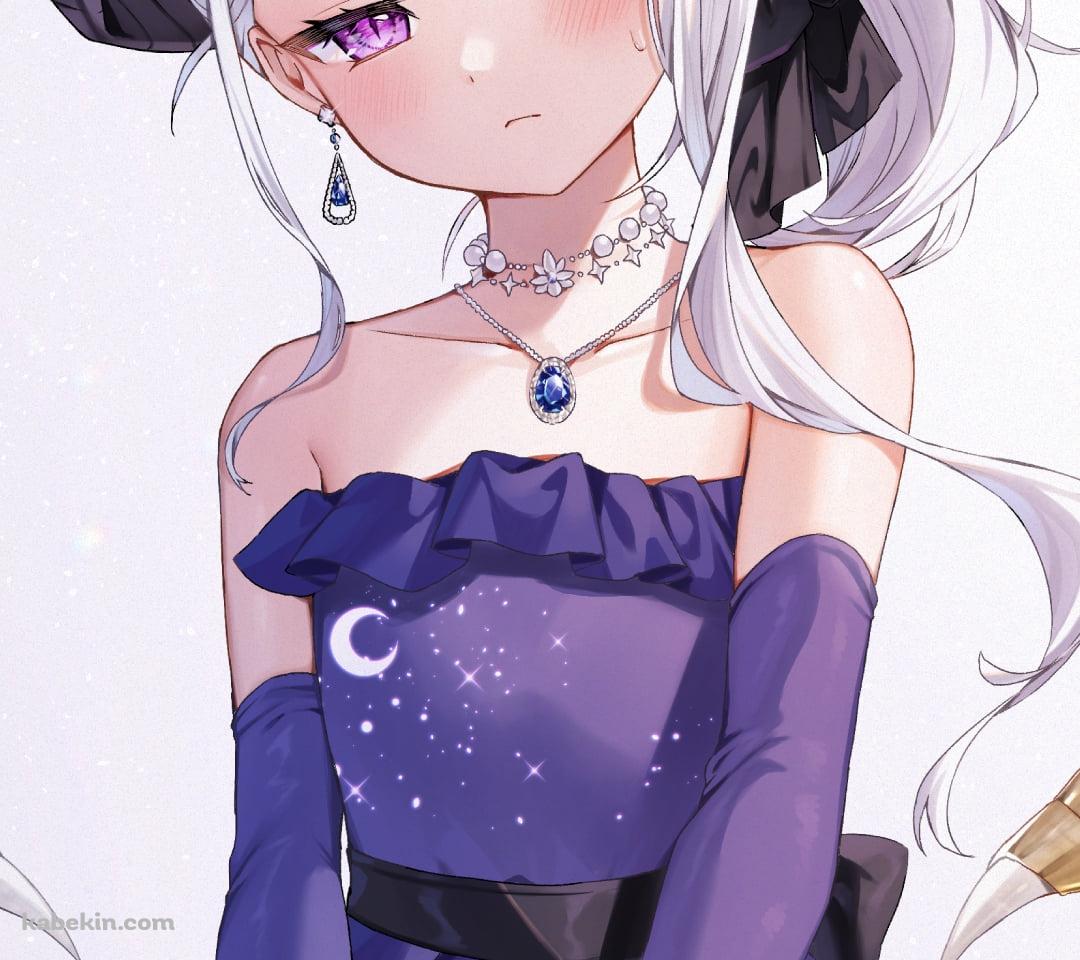紫のドレスを着た綺麗な空崎ヒナ / ゲヘナ学園・風紀委員会 委員長 / ブルーアーカイブのAndroidの壁紙(1080px x 960px) スマホ用