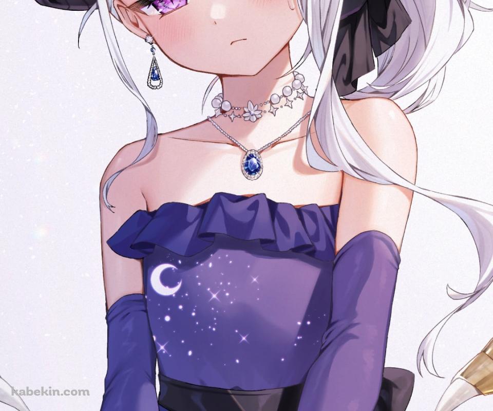 紫のドレスを着た綺麗な空崎ヒナ / ゲヘナ学園・風紀委員会 委員長 / ブルーアーカイブのAndroidの壁紙(960px x 800px) スマホ用