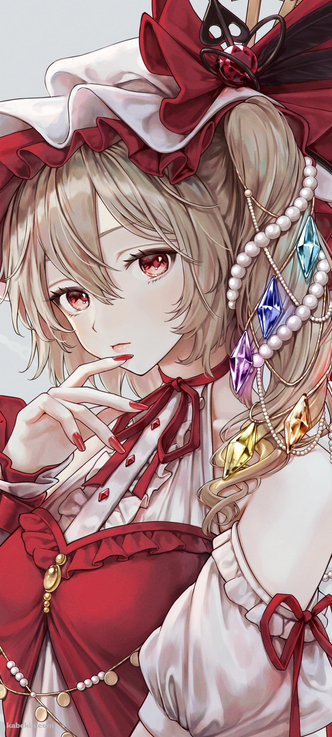 口元に指をあてる赤・白のドレスを着たフランドール・スカーレット / 東方のAndroidの壁紙(1080px x 2400px) スマホ用