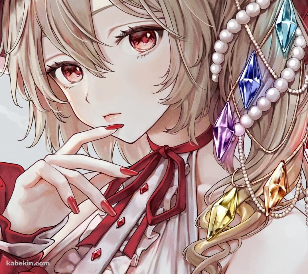 口元に指をあてる赤・白のドレスを着たフランドール・スカーレット / 東方のAndroidの壁紙(1080px x 960px) スマホ用
