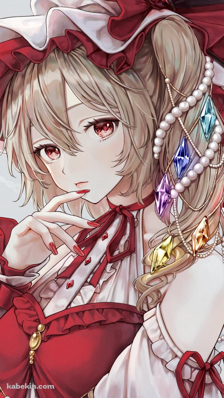 口元に指をあてる赤・白のドレスを着たフランドール・スカーレット / 東方のAndroidの壁紙(720px x 1280px) スマホ用