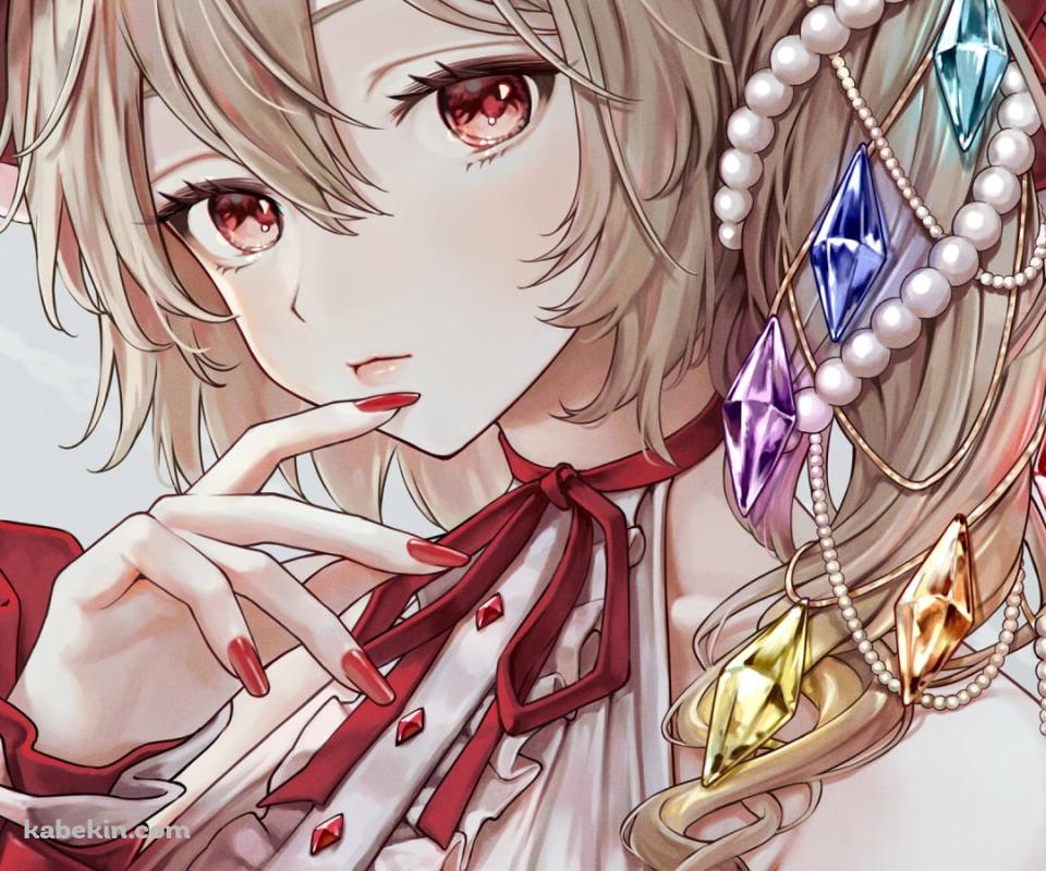 口元に指をあてる赤・白のドレスを着たフランドール・スカーレット / 東方のAndroidの壁紙(960px x 800px) スマホ用