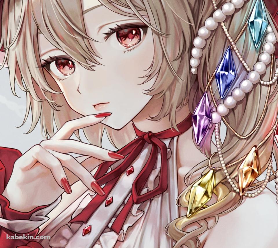 口元に指をあてる赤・白のドレスを着たフランドール・スカーレット / 東方のAndroidの壁紙(960px x 854px) スマホ用