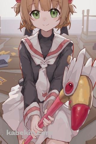 魔法の杖を持つ木之本桜 / カードキャプターさくらのAndroidの壁紙(320px x 480px) スマホ用