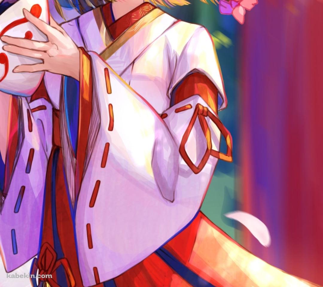 立ち並ぶ赤い鳥居と狐面を持つ花散里 / 原神のAndroidの壁紙(1080px x 960px) スマホ用