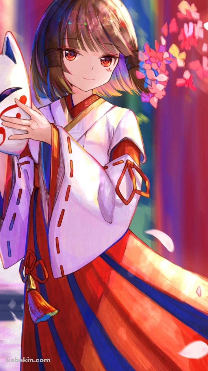 立ち並ぶ赤い鳥居と狐面を持つ花散里 / 原神のAndroidの壁紙(720px x 1280px) スマホ用
