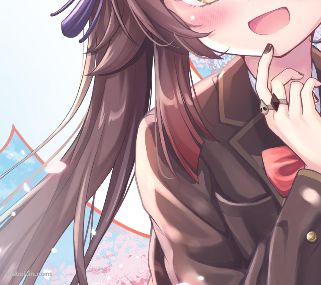 桜の花と笑顔の胡桃 / お化け / 原神のAndroidの壁紙(1080px x 960px) スマホ用