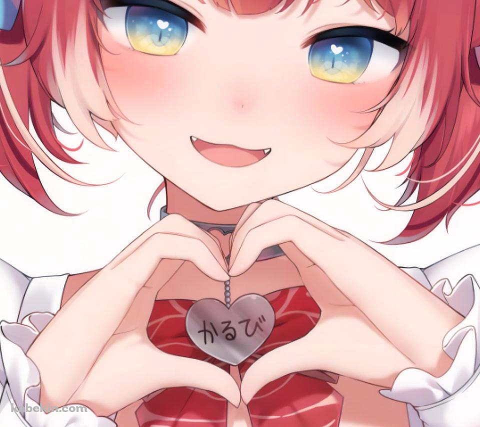手でハートを作る赤見かるび / 可愛い / バーチャルYouTuberのAndroidの壁紙(960px x 854px) スマホ用