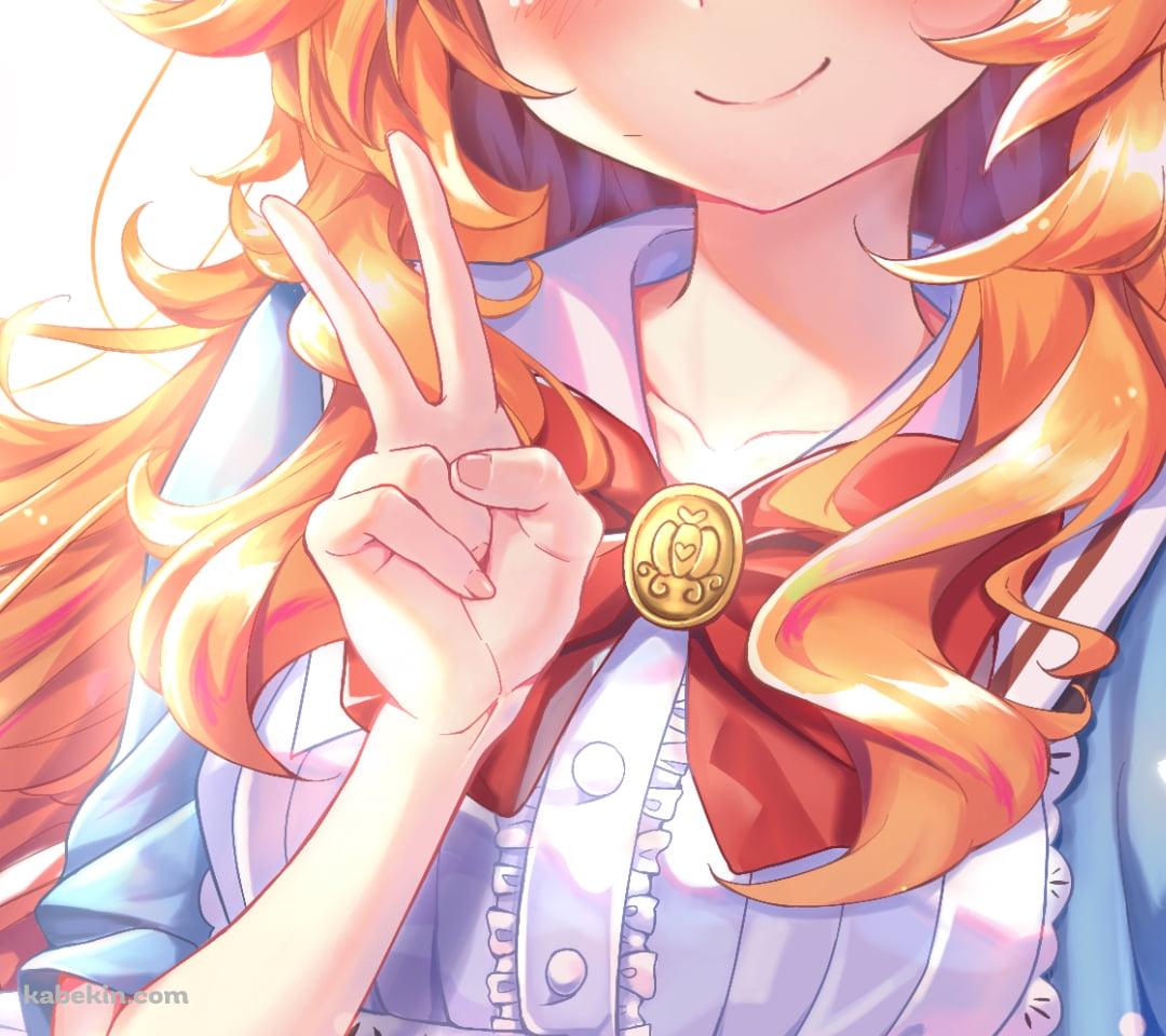 ピースをするエプロンをつけた可愛い御伽原江良 / にじさんじ / VtuberのAndroidの壁紙(1080px x 960px) スマホ用