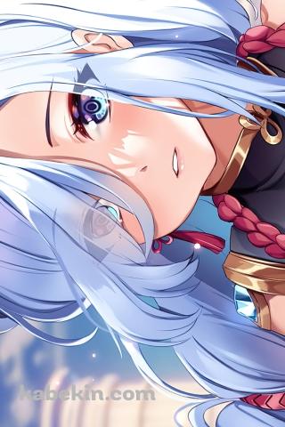 耳元に手を当てて目を見開いた申鶴 / 原神のAndroidの壁紙(320px x 480px) スマホ用