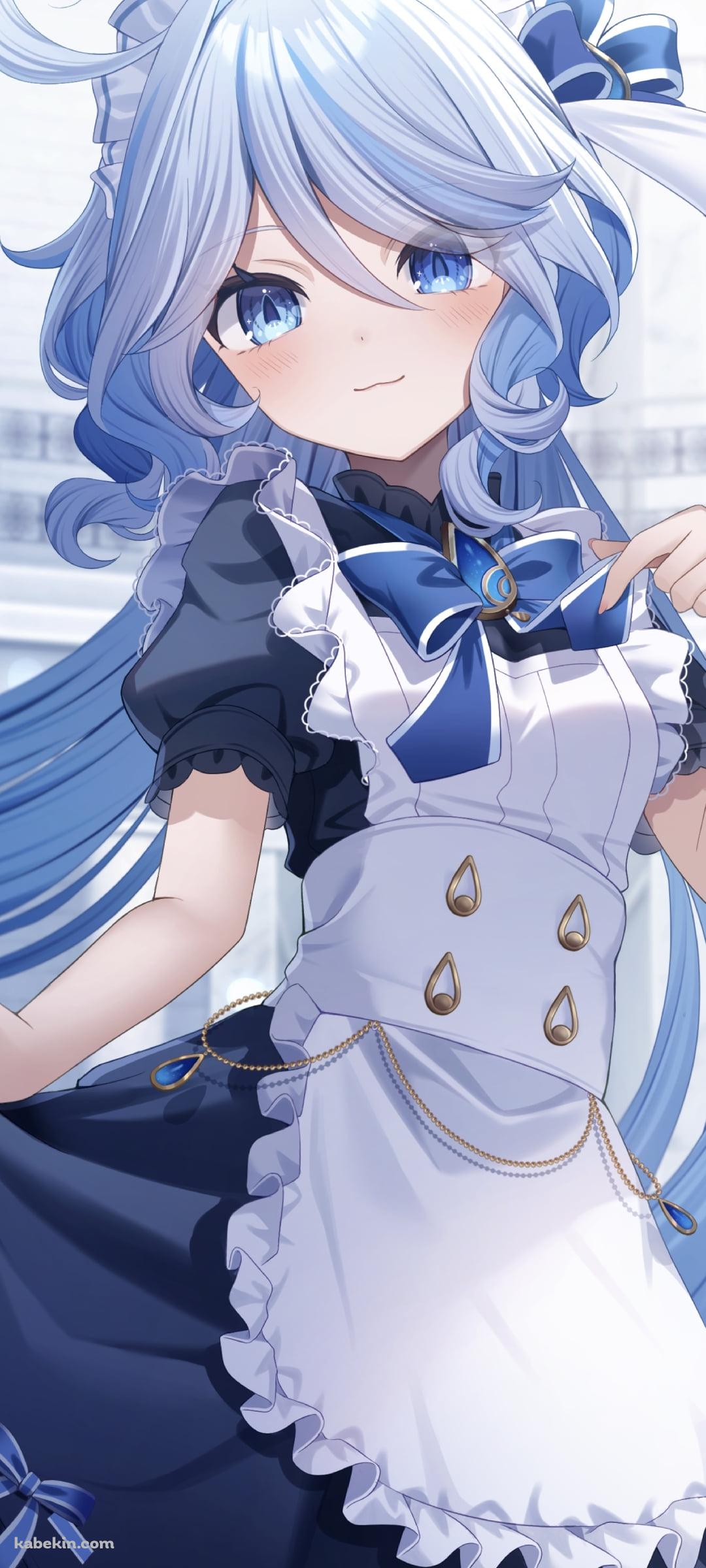 スカートの裾を持つメイド姿のフリーナ / 可愛い / 原神のAndroidの壁紙(1080px x 2400px) スマホ用