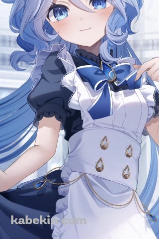 スカートの裾を持つメイド姿のフリーナ / 可愛い / 原神のAndroidの壁紙(320px x 480px) スマホ用
