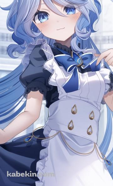 スカートの裾を持つメイド姿のフリーナ / 可愛い / 原神のAndroidの壁紙(360px x 592px) スマホ用