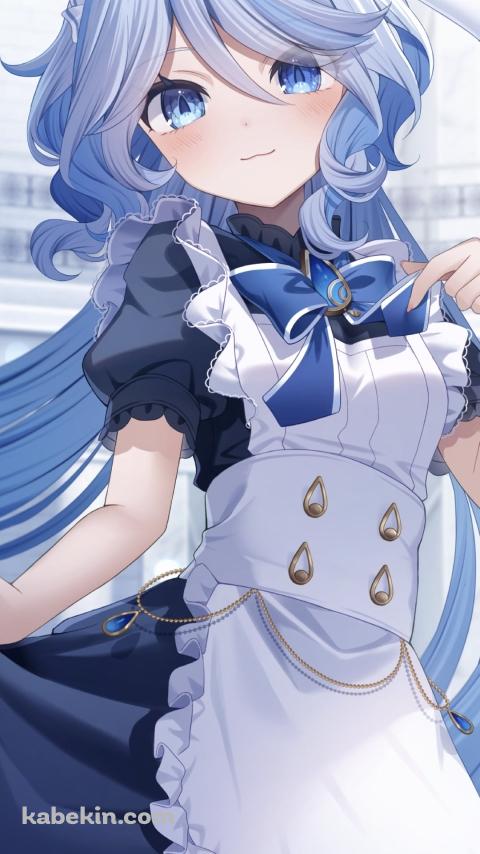 スカートの裾を持つメイド姿のフリーナ / 可愛い / 原神のAndroidの壁紙(480px x 854px) スマホ用