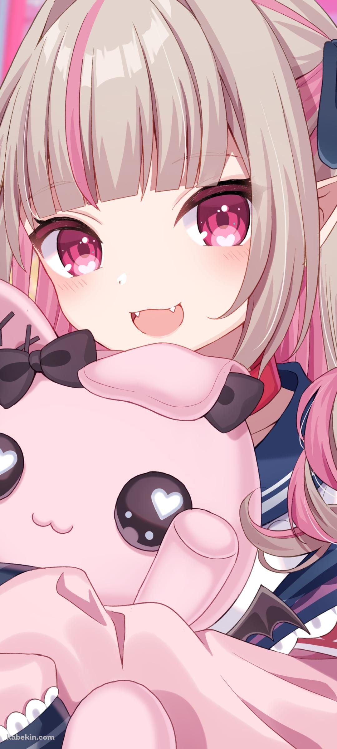 デビットを抱く笑顔の魔界ノりりむ / にじさんじ / バーチャルYouTuber / VtuberのAndroidの壁紙(1080px x 2400px) スマホ用
