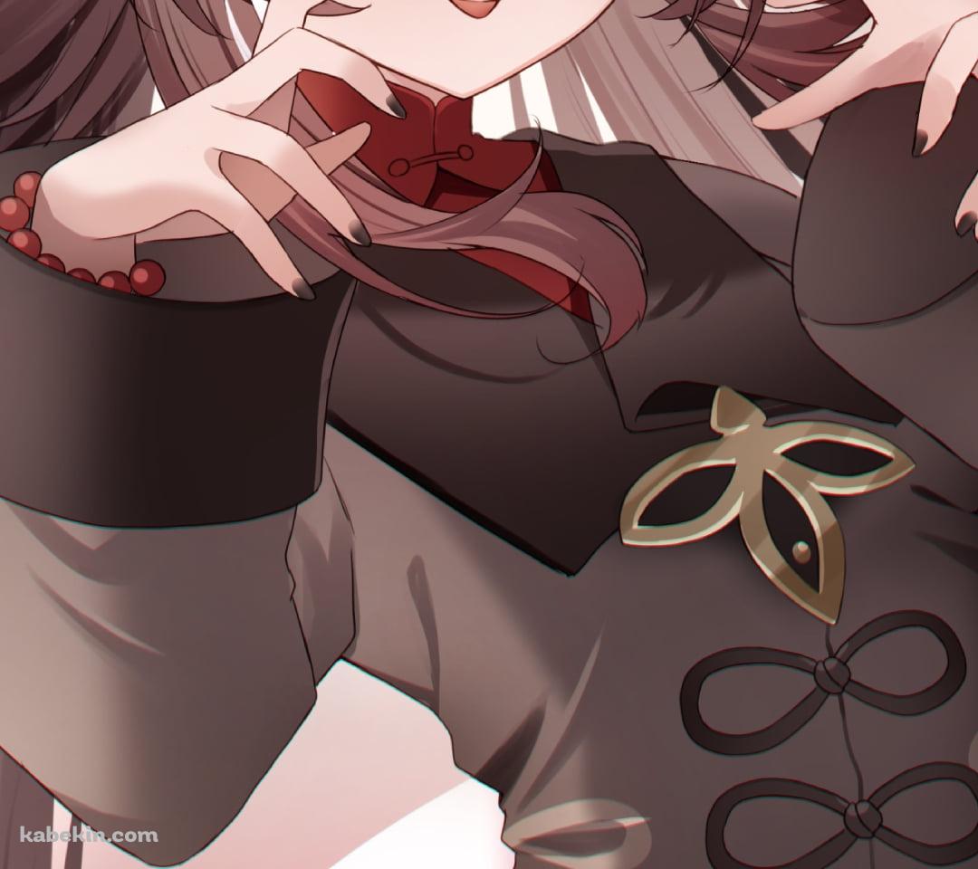 襲いかかるポーズをする胡桃と笑顔のお化け / 原神のAndroidの壁紙(1080px x 960px) スマホ用