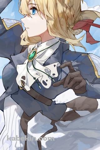 傘をさし空を飛ぶヴァイオレット・エヴァーガーデンのAndroidの壁紙(320px x 480px) スマホ用
