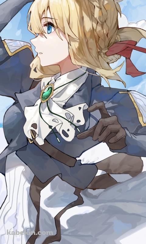 傘をさし空を飛ぶヴァイオレット・エヴァーガーデンのAndroidの壁紙(480px x 800px) スマホ用