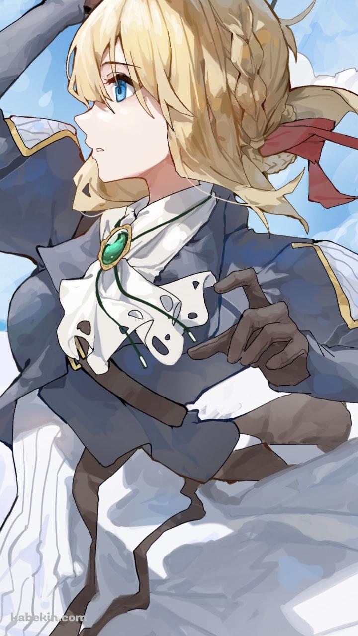 傘をさし空を飛ぶヴァイオレット・エヴァーガーデンのAndroidの壁紙(720px x 1280px) スマホ用