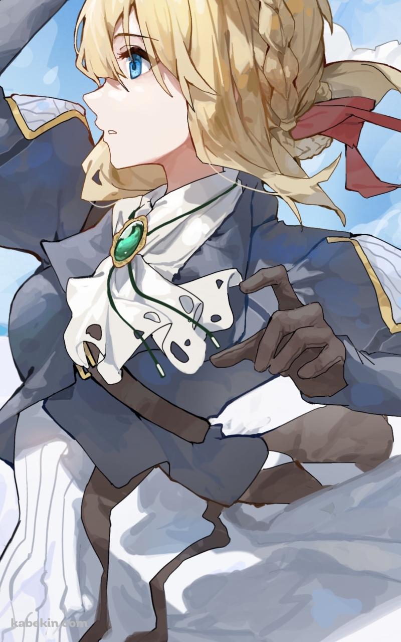傘をさし空を飛ぶヴァイオレット・エヴァーガーデンのAndroidの壁紙(800px x 1280px) スマホ用