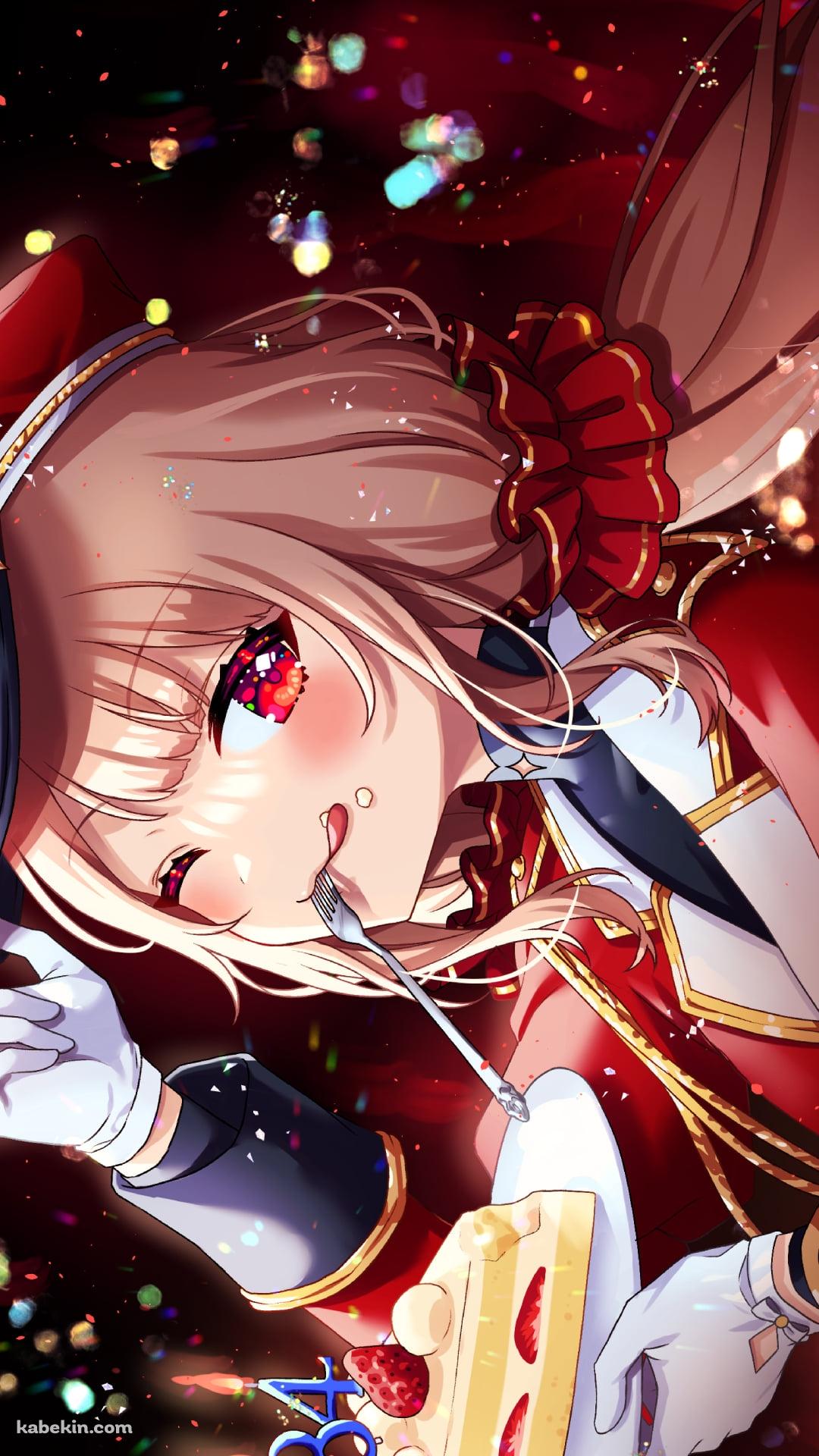 ショートケーキを持ちウィンクするエルフのえる / にじさんじ / バーチャルYouTuber / VtuberのAndroidの壁紙(1080px x 1920px) スマホ用