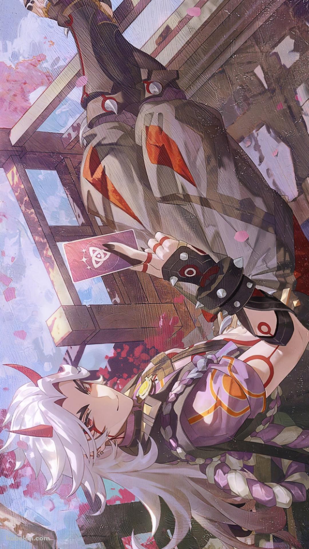 カードを持ちこちらを見つめる荒瀧一斗 / 原神のAndroidの壁紙(1080px x 1920px) スマホ用