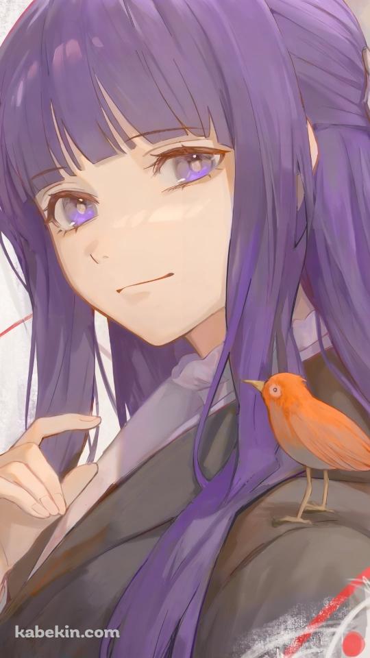 肩にオレンジの鳥を乗せたフェルン / 葬送のフリーレンのAndroidの壁紙(540px x 960px) スマホ用