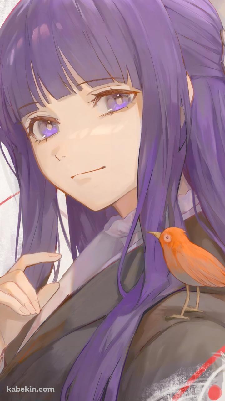 肩にオレンジの鳥を乗せたフェルン / 葬送のフリーレンのAndroidの壁紙(720px x 1280px) スマホ用