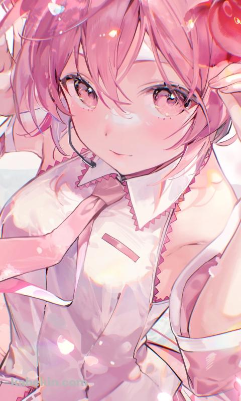 サクランボの髪飾りをつけこちらを見つめる桜ミク / 可愛い / 初音ミク / ボカロのAndroidの壁紙(480px x 800px) スマホ用