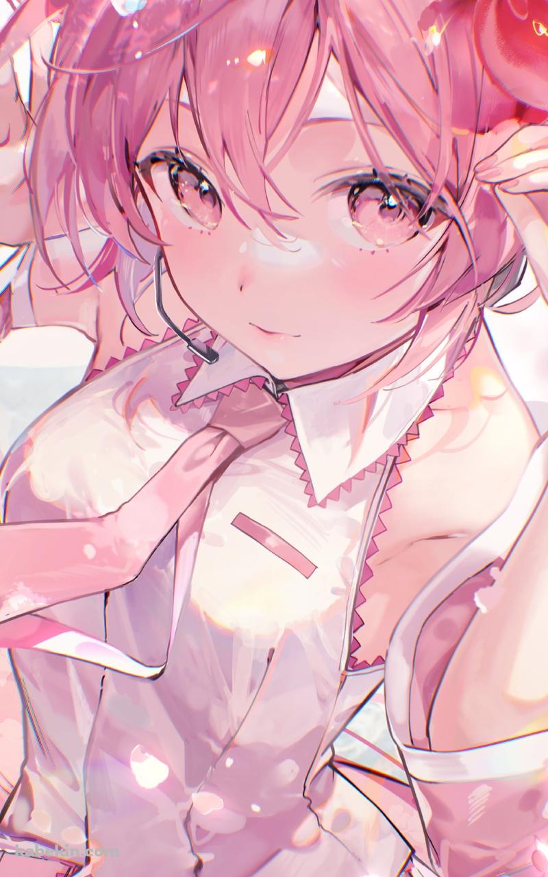 サクランボの髪飾りをつけこちらを見つめる桜ミク / 可愛い / 初音ミク / ボカロのAndroidの壁紙(800px x 1280px) スマホ用