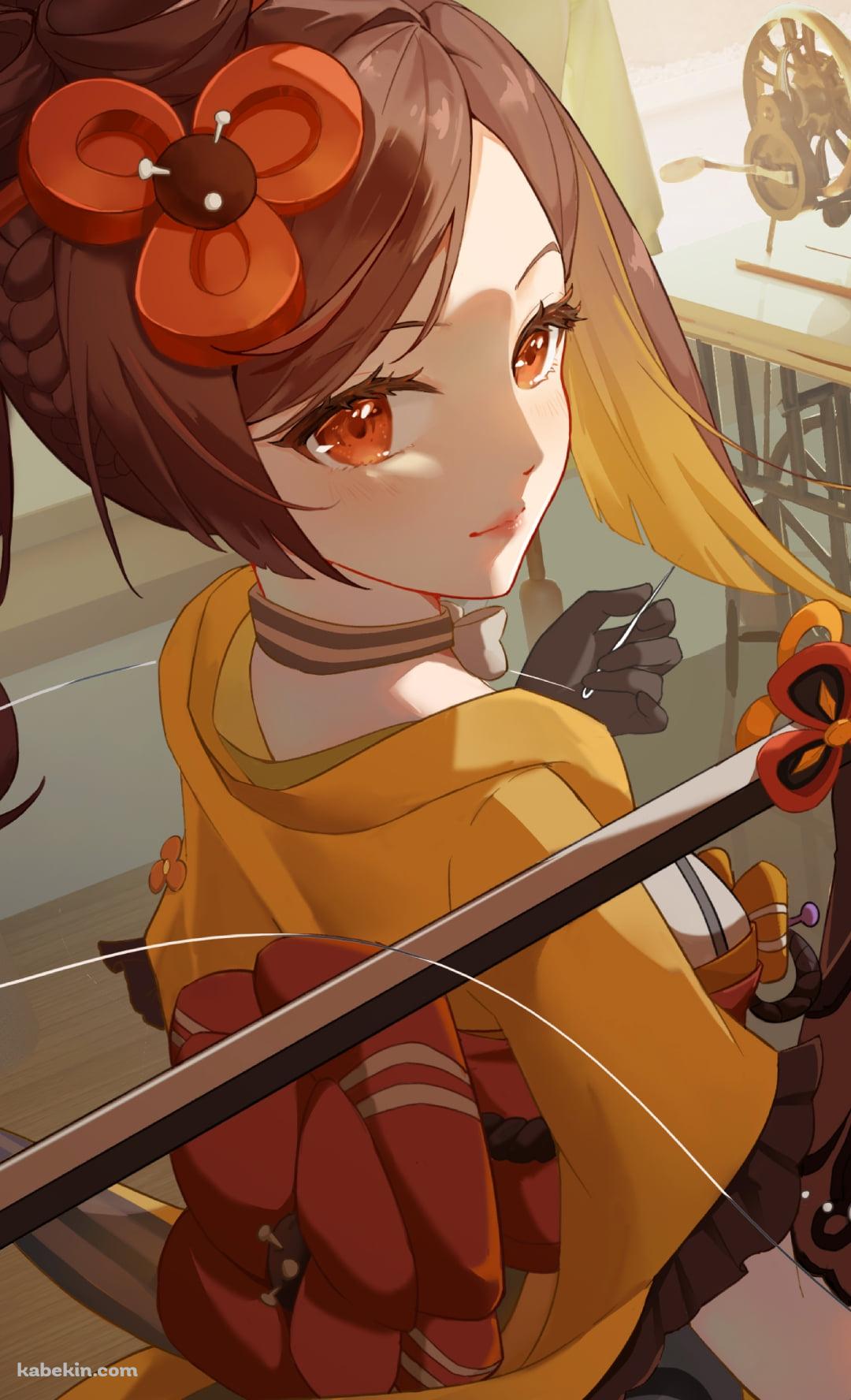 刀を持つ黄色い服を着た千織 / 原神のAndroidの壁紙(1080px x 1776px) スマホ用