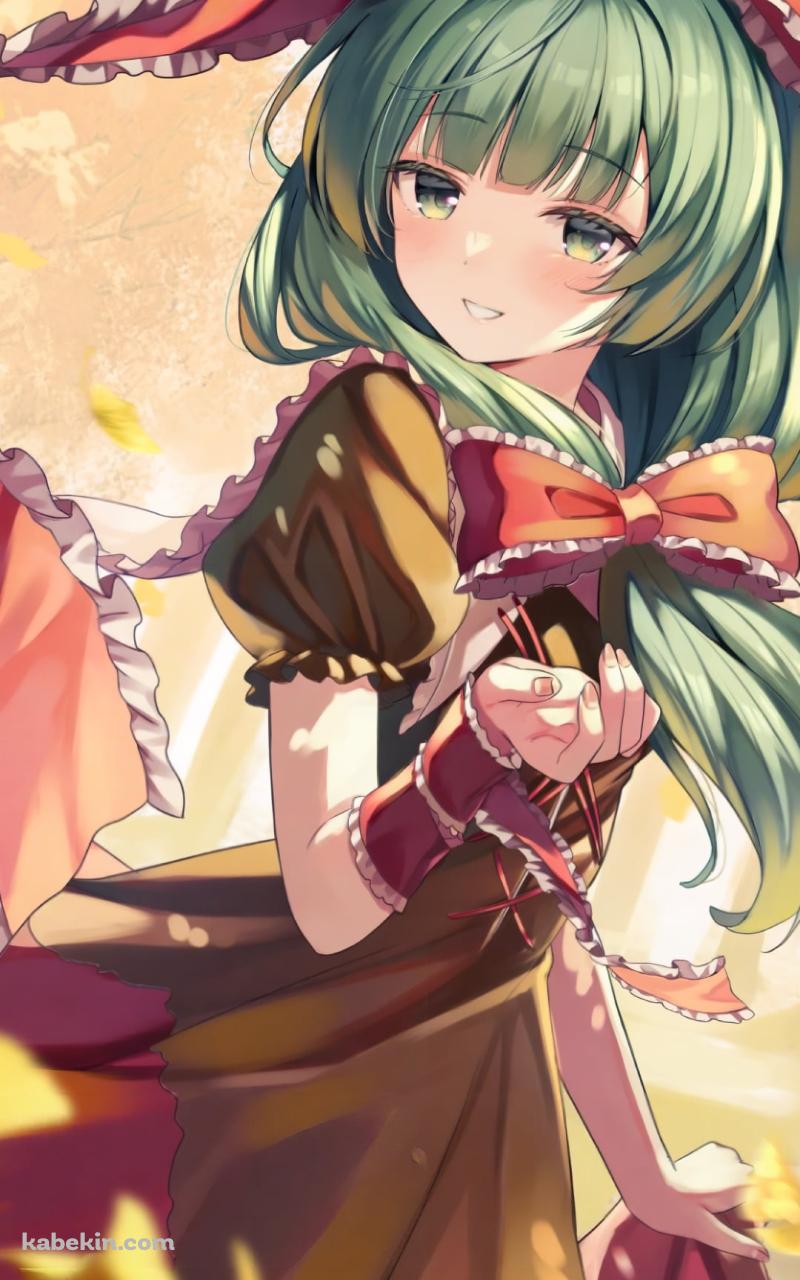 銀杏の葉と鍵山雛 / 赤いリボン / 東方のAndroidの壁紙(800px x 1280px) スマホ用