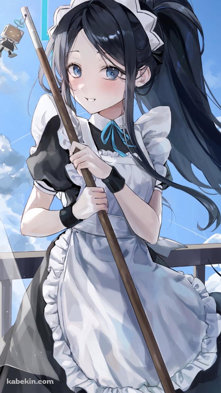 ホウキを持つメイド姿の天童アリス / ブルーアーカイブのAndroidの壁紙(720px x 1280px) スマホ用