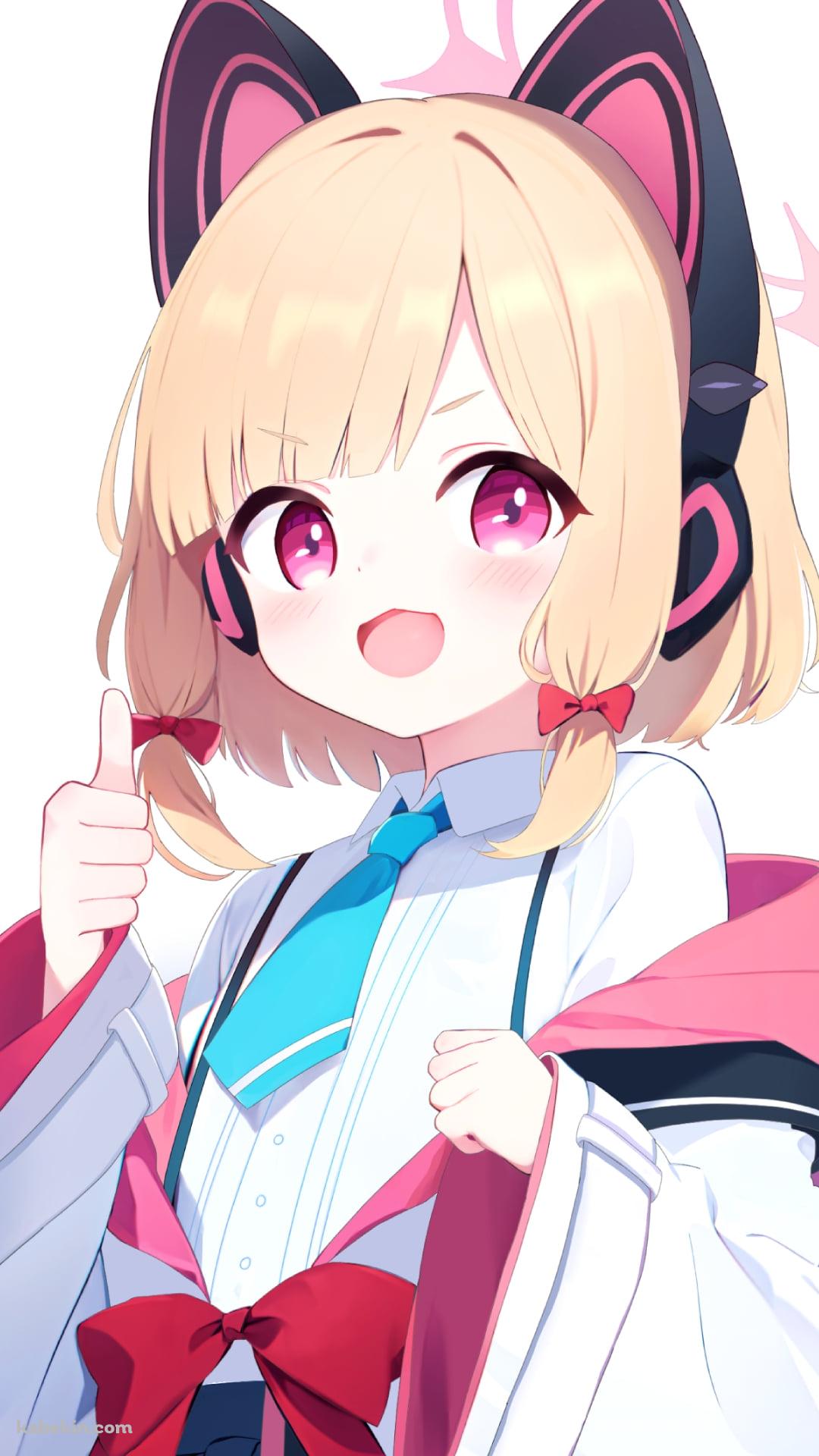 笑顔で拳を握る才羽モモイ / ブルーアーカイブのAndroidの壁紙(1080px x 1920px) スマホ用