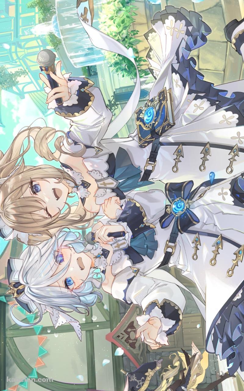 噴水の前ではしゃぐバーバラ / フリーナ / 原神のAndroidの壁紙(800px x 1280px) スマホ用