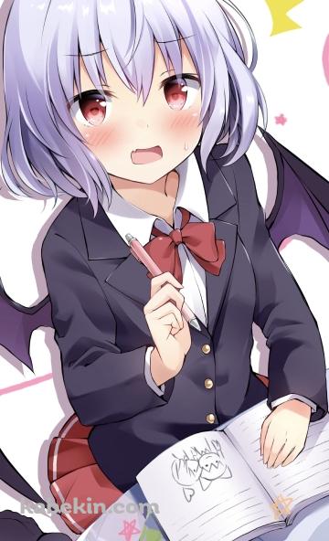 博麗霊夢のイラストを描くレミリア・スカーレット / 東方のAndroidの壁紙(360px x 592px) スマホ用