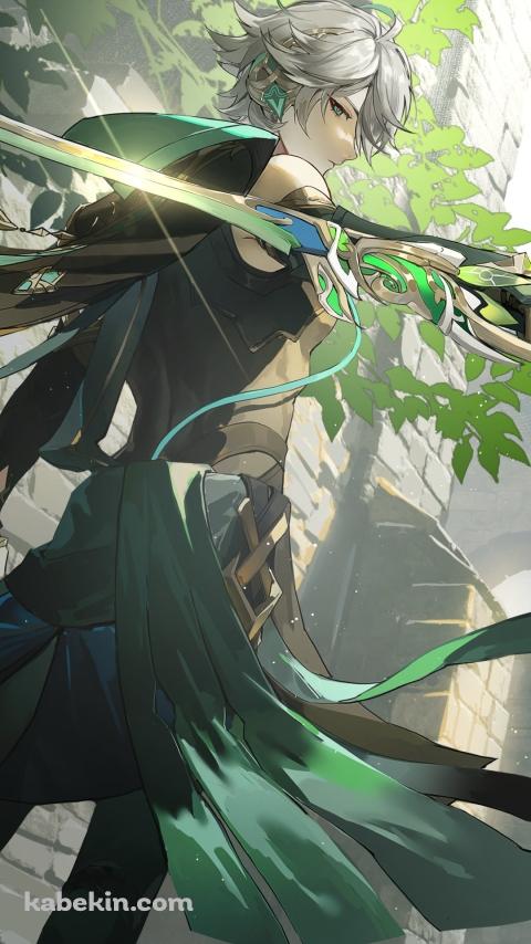 剣をかまえこちらに振り返るアルハイゼン / 原神のAndroidの壁紙(480px x 854px) スマホ用