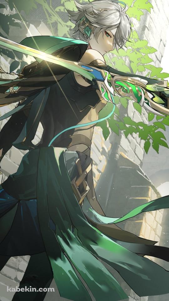 剣をかまえこちらに振り返るアルハイゼン / 原神のAndroidの壁紙(540px x 960px) スマホ用
