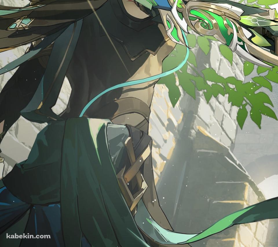 剣をかまえこちらに振り返るアルハイゼン / 原神のAndroidの壁紙(960px x 854px) スマホ用