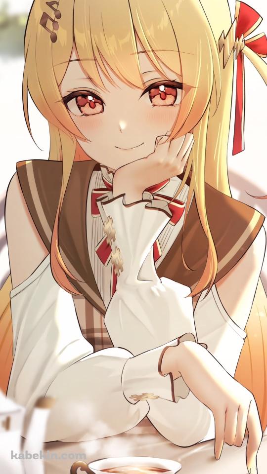 頬杖をつき微笑む可愛い音乃瀬奏 / ティーカップ / ホロライブ / バーチャルYouTuber / VtuberのAndroidの壁紙(540px x 960px) スマホ用