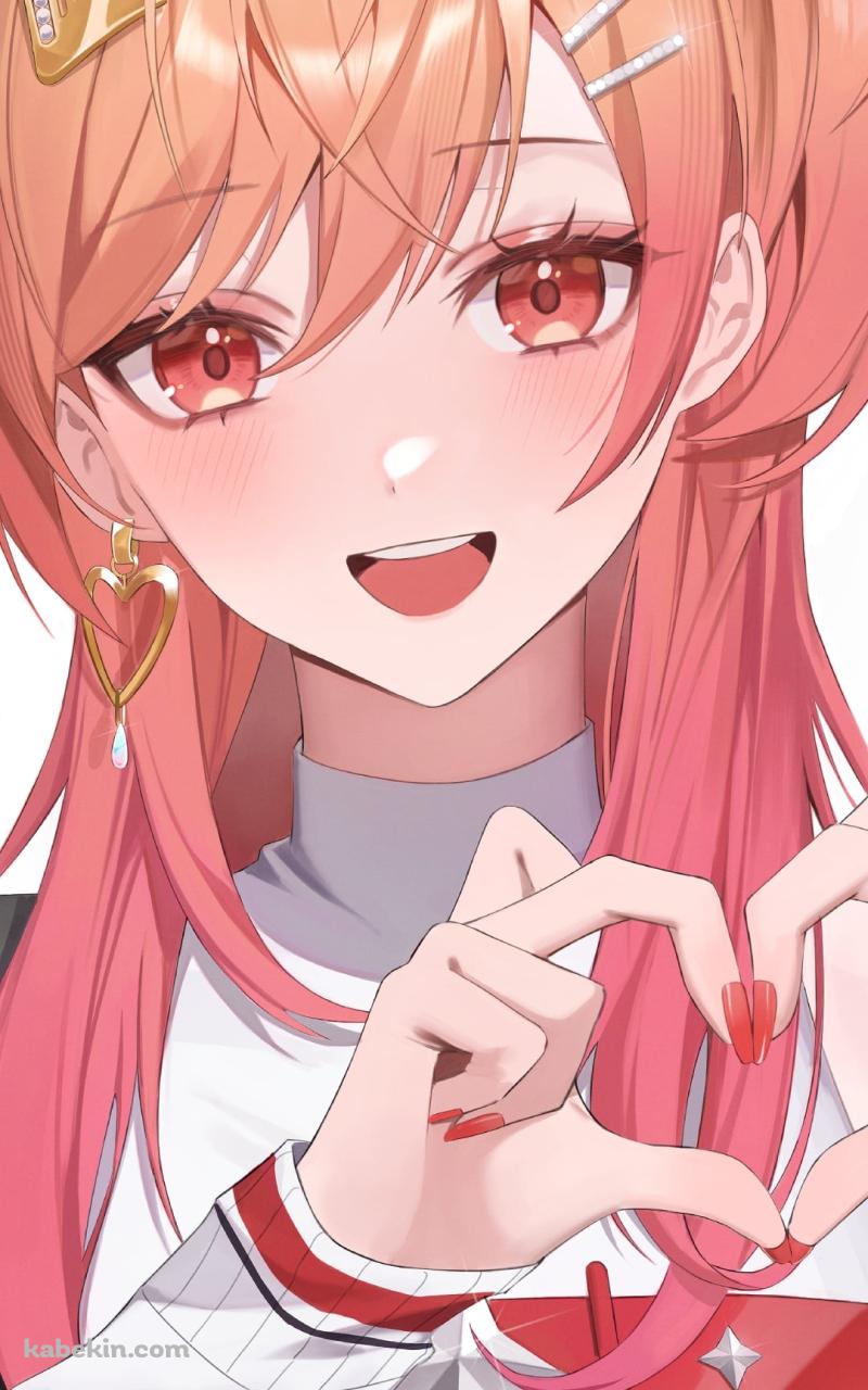 ハートを作り微笑む一条莉々華 / ホロライブ / バーチャルYouTuber / VtuberのAndroidの壁紙(800px x 1280px) スマホ用