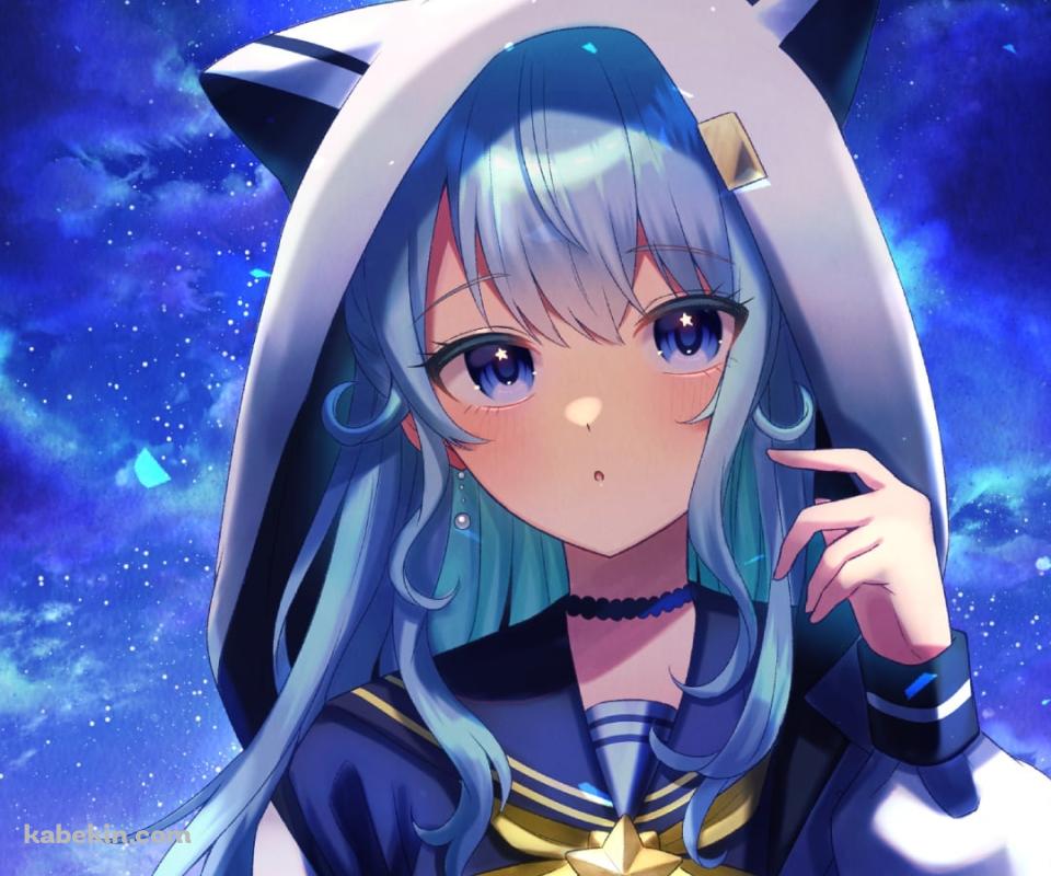 綺麗な青い銀河と星街すいせい / ホロライブ / バーチャルYouTuber / VtuberのAndroidの壁紙(960px x 800px) スマホ用