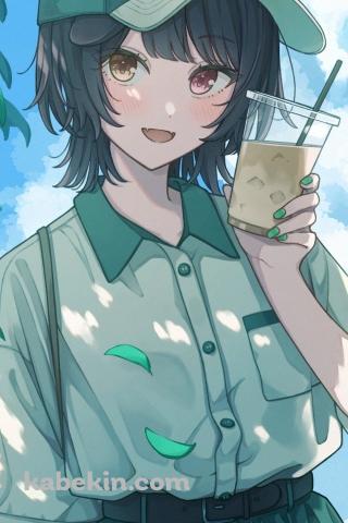 アイスカフェラテを飲む戌亥とこ / にじさんじ / バーチャルYouTuberのAndroidの壁紙(320px x 480px) スマホ用