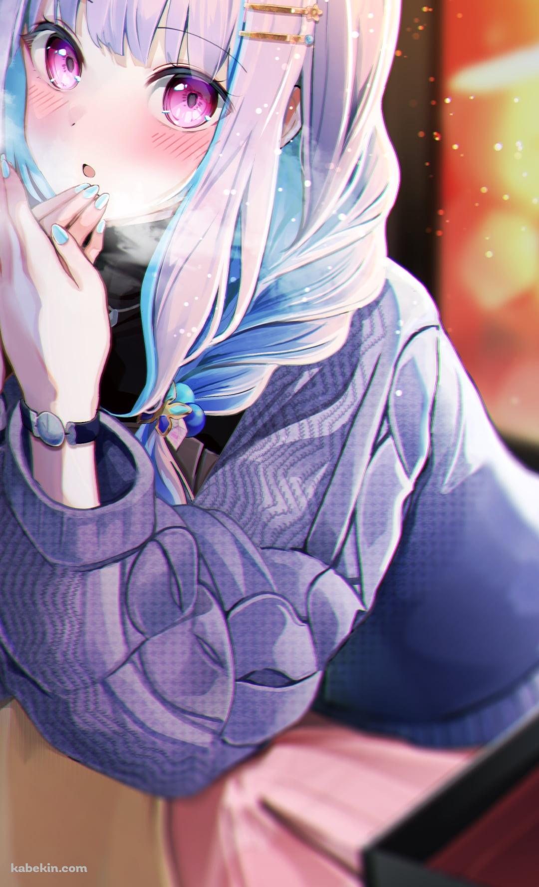 冬、息で手を温めるリゼ・ヘルエスタ / 紫のセーター / にじさんじ / バーチャルYouTuber / VtuberのAndroidの壁紙(1080px x 1776px) スマホ用