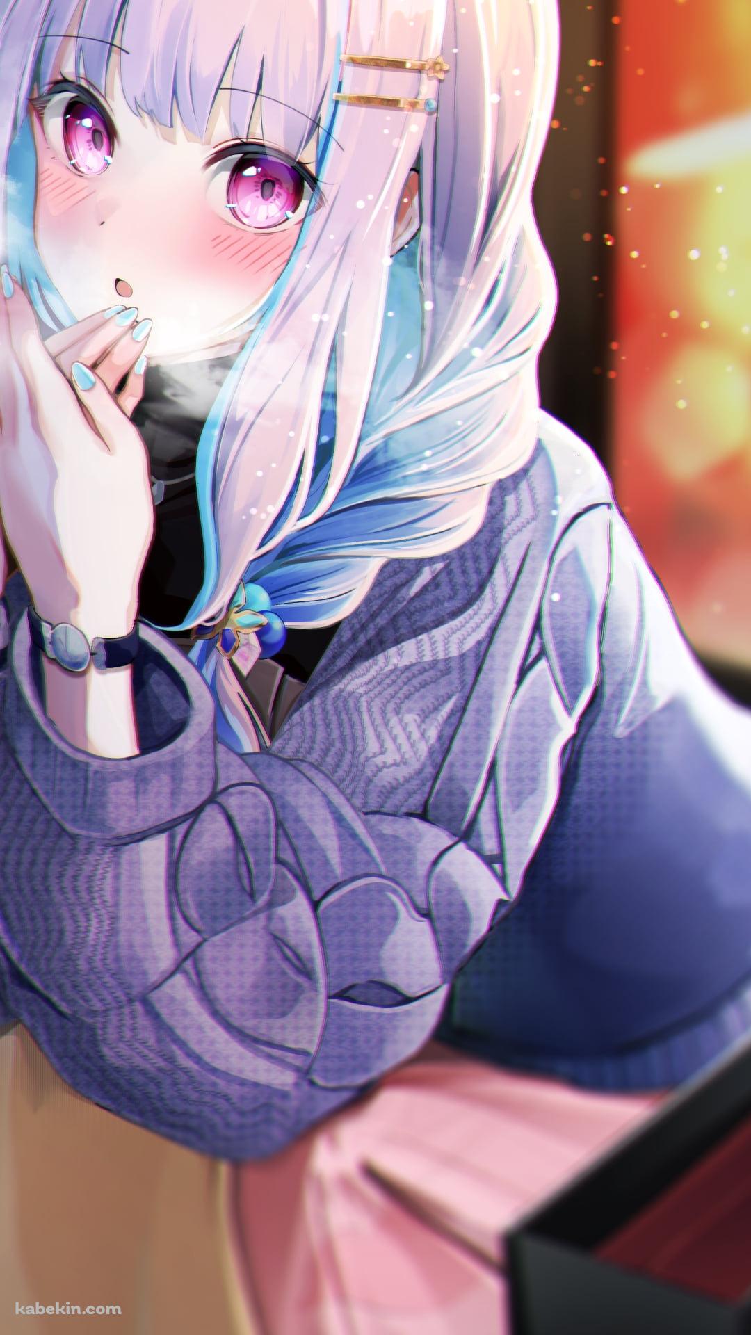 冬、息で手を温めるリゼ・ヘルエスタ / 紫のセーター / にじさんじ / バーチャルYouTuber / VtuberのAndroidの壁紙(1080px x 1920px) スマホ用