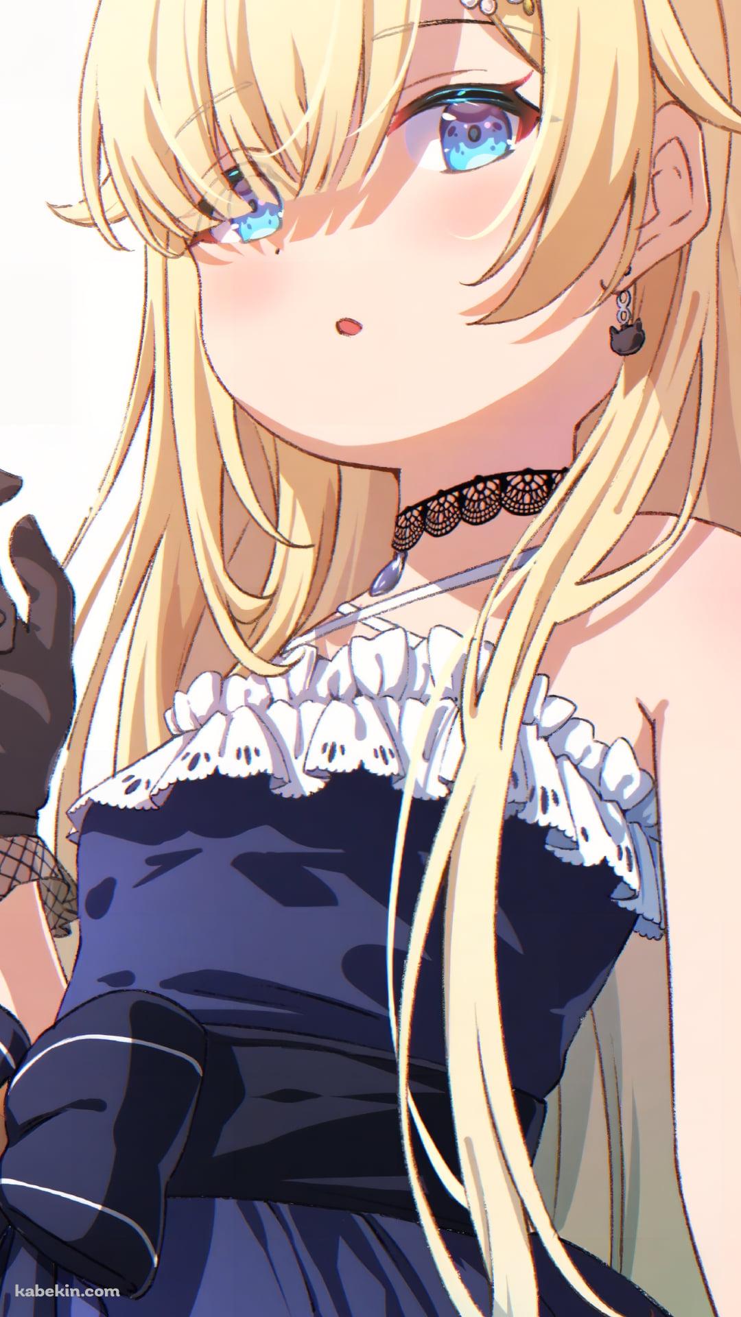 大きなリボンが付いた黒いドレスを着た可愛い藍沢エマ / ぶいすぽっ！ / バーチャルYouTuberのAndroidの壁紙(1080px x 1920px) スマホ用
