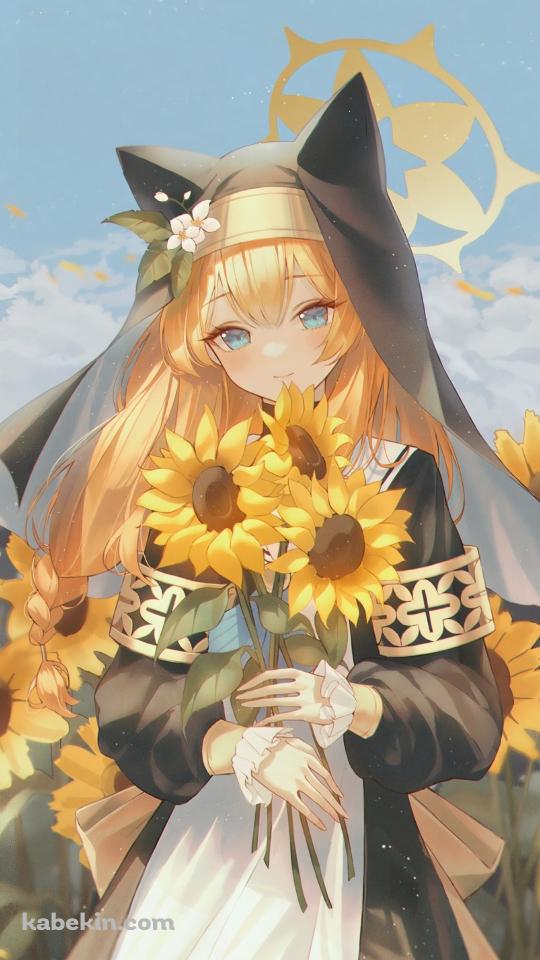 向日葵を摘む伊落マリー / ブルーアーカイブのAndroidの壁紙(540px x 960px) スマホ用