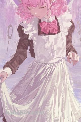 足を水で濡らすメイド姿の聖園ミカ / ブルーアーカイブのAndroidの壁紙(320px x 480px) スマホ用
