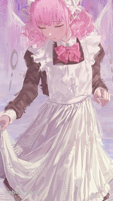 足を水で濡らすメイド姿の聖園ミカ / ブルーアーカイブのAndroidの壁紙(480px x 854px) スマホ用
